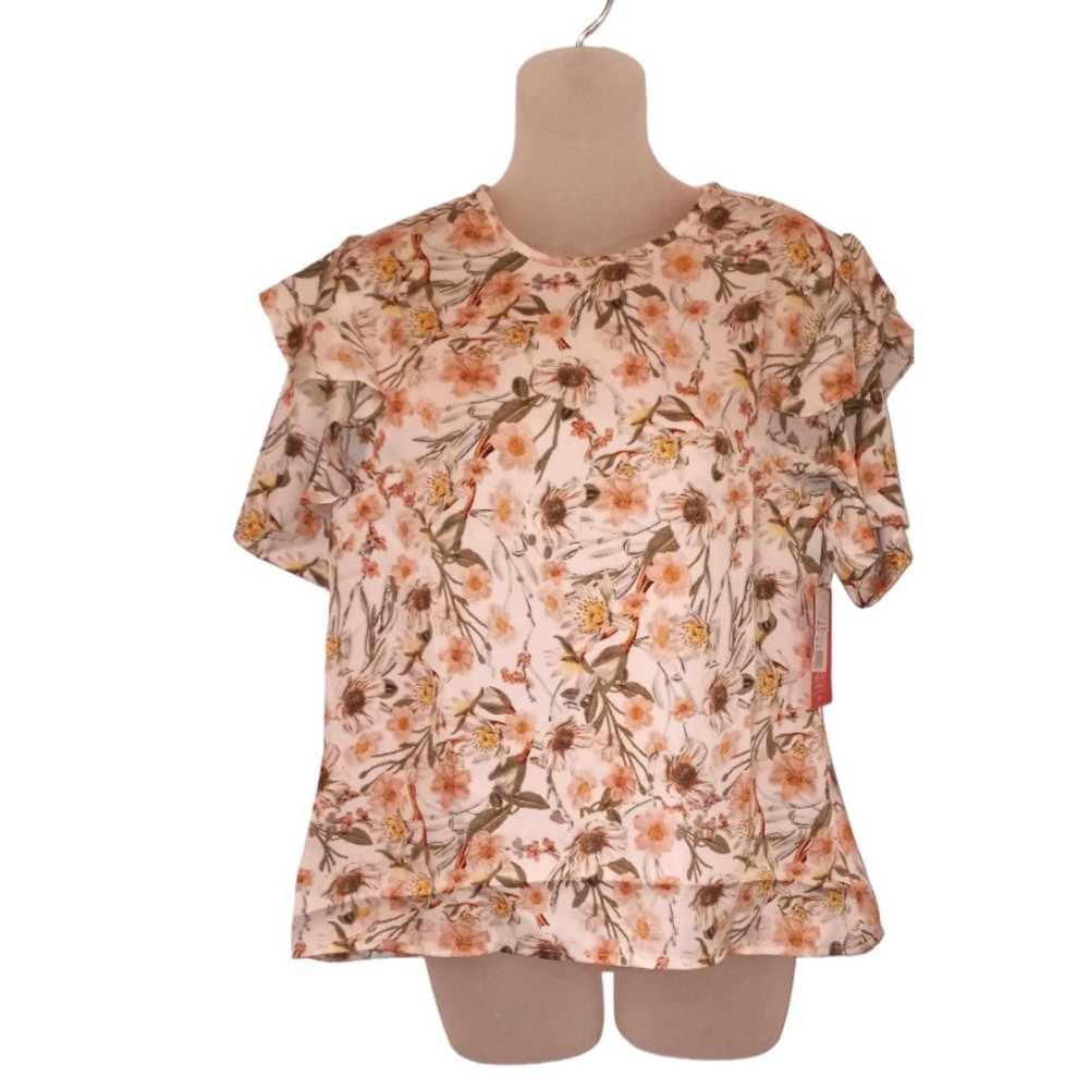 NWT Arnaldo Floral Ruffle Sleeve Spring Top Size 12 100% Polyester Blouse Womens